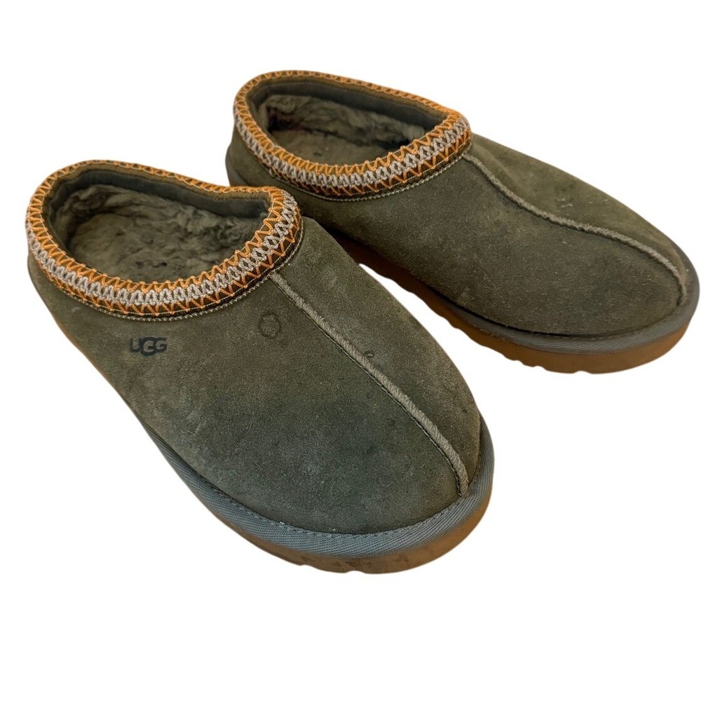 UGG Tasman Olive Green Suede Sheepskin Lined Slippers Womens 8 Clog Shoe Granola